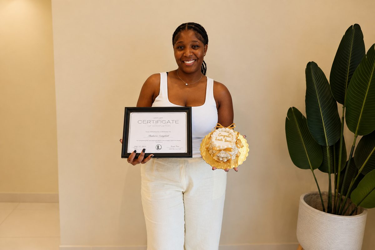 Lash Loft training graduate with certificate